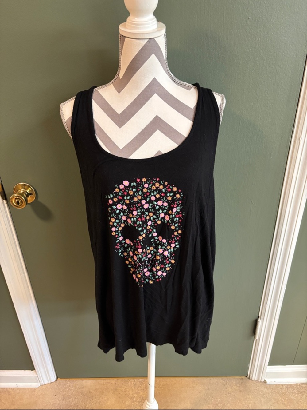 torrid Black Tank with Floral Skull Graphic